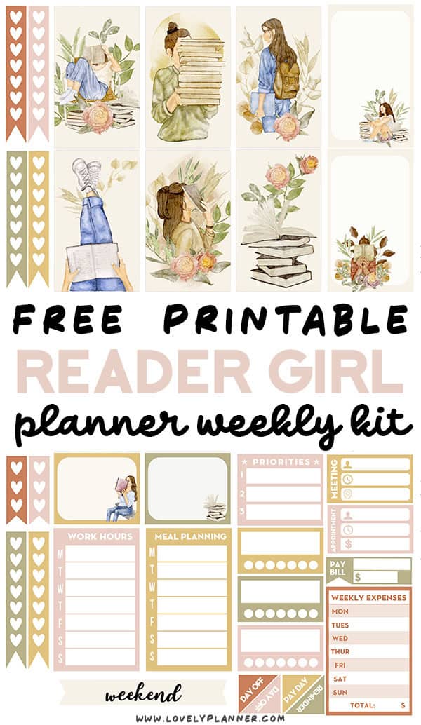 Printable Planner Sticker Weekly Kit Reader Girl