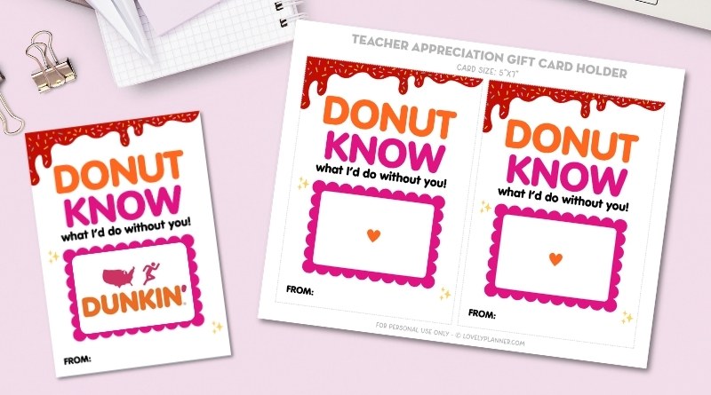 Dunkin Donut Teacher Appreciation Gift Card Holder