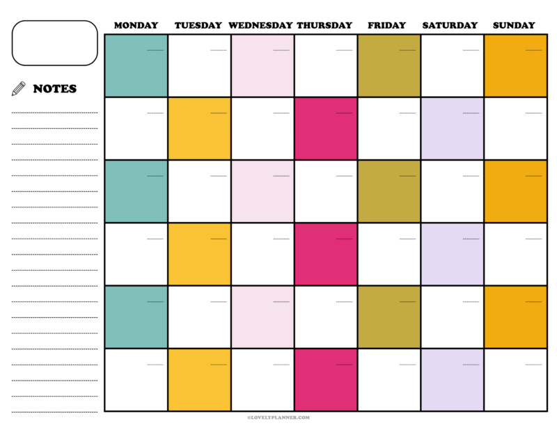 Free Printable Retro Undated Monthly Calendar - Monday Start