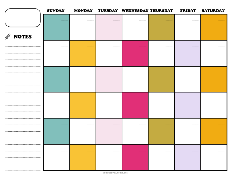 Free Printable Retro Undated Monthly Calendar - Sunday Start