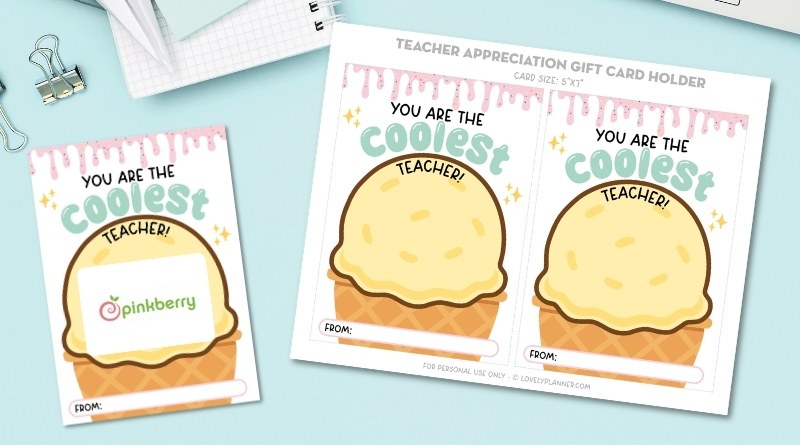 Ice Cream Teacher Appreciation Gift Card Holder
