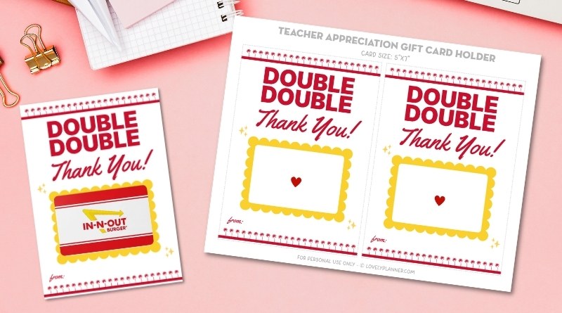 In N Out Teacher Appreciation Gift Card Holder