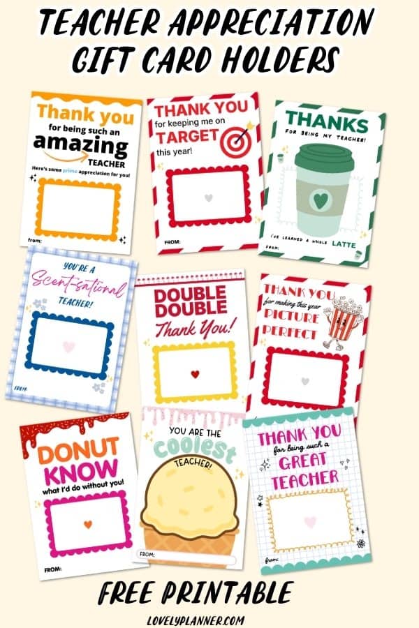 9 Free Printable Teacher Appreciation Gift Card Holders