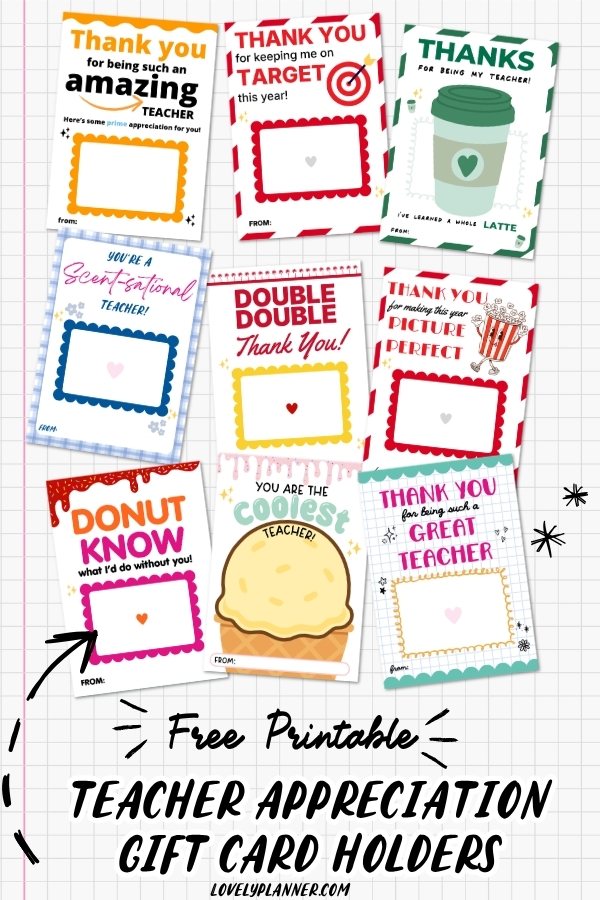 Free Printable Gift Card Holders for Teacher Appreciation