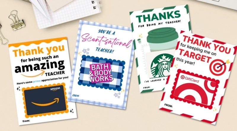 Free Punny Teacher Appreciation Gift Card Holders