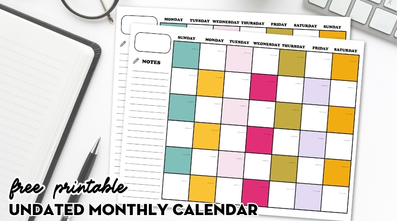 Free Printable Undated Monthly Checkered Calendar (Cute Retro Design ...