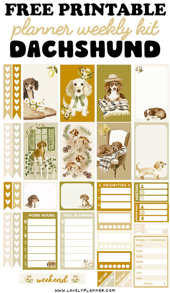 Free Printable Dachshund Planner Stickers