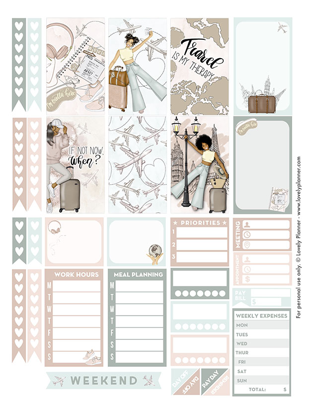 Free Travel Planner Stickers Weekly Kit