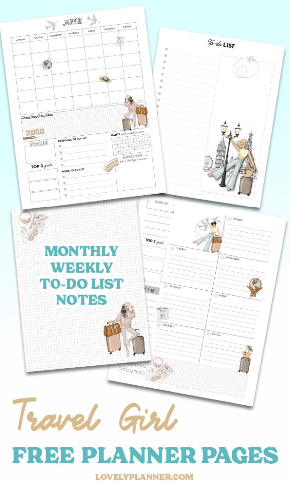 Free Printable Travel Girl Planner Pack - Lovely Planner