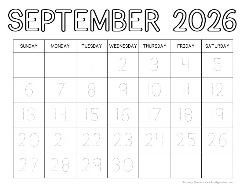 September 2026 Traceable Calendar