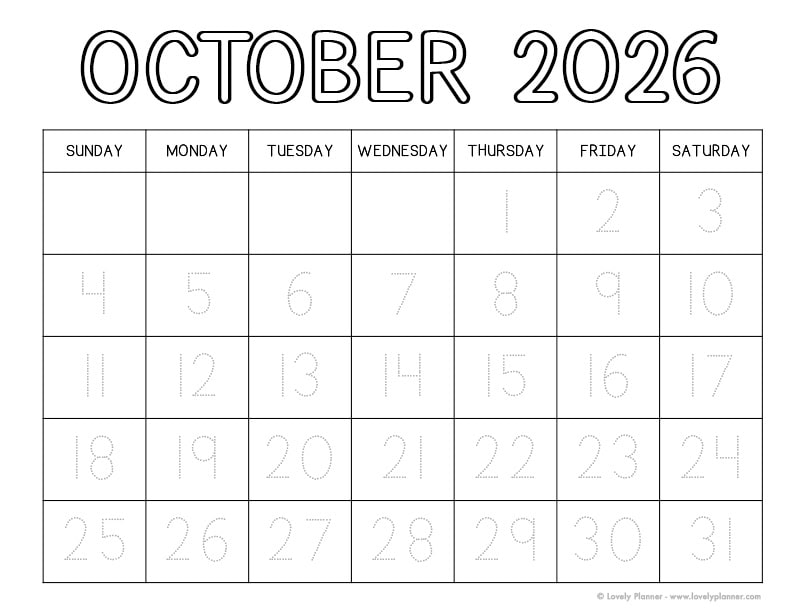 October 2026 Traceable Calendar