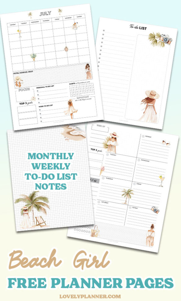 Free Printable Summer Planner Pages - Beach Girl Planner Pack - Lovely ...