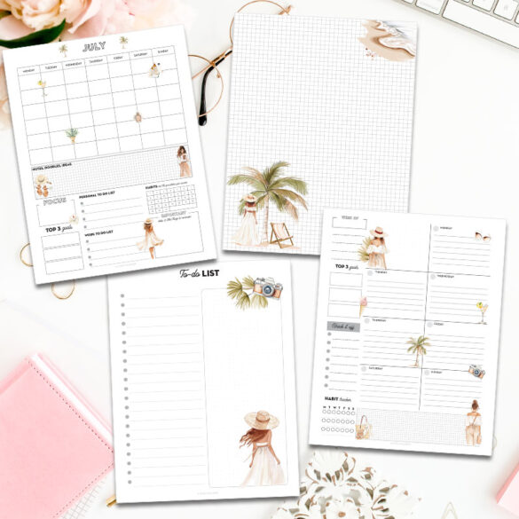 Free Printable Summer Planner Pages - Beach Girl Planner Pack - Lovely ...