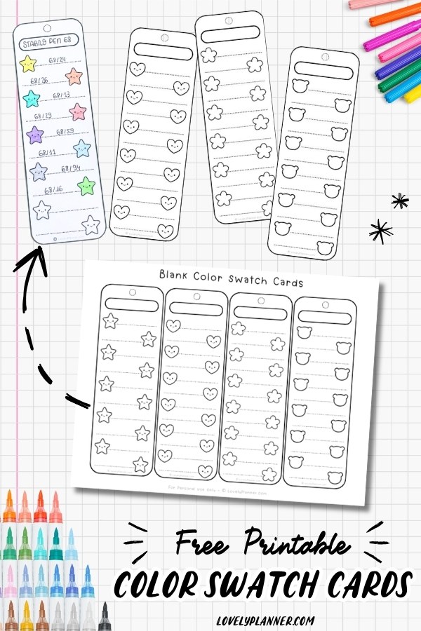 Printable Kawaii Color Swatch Cards