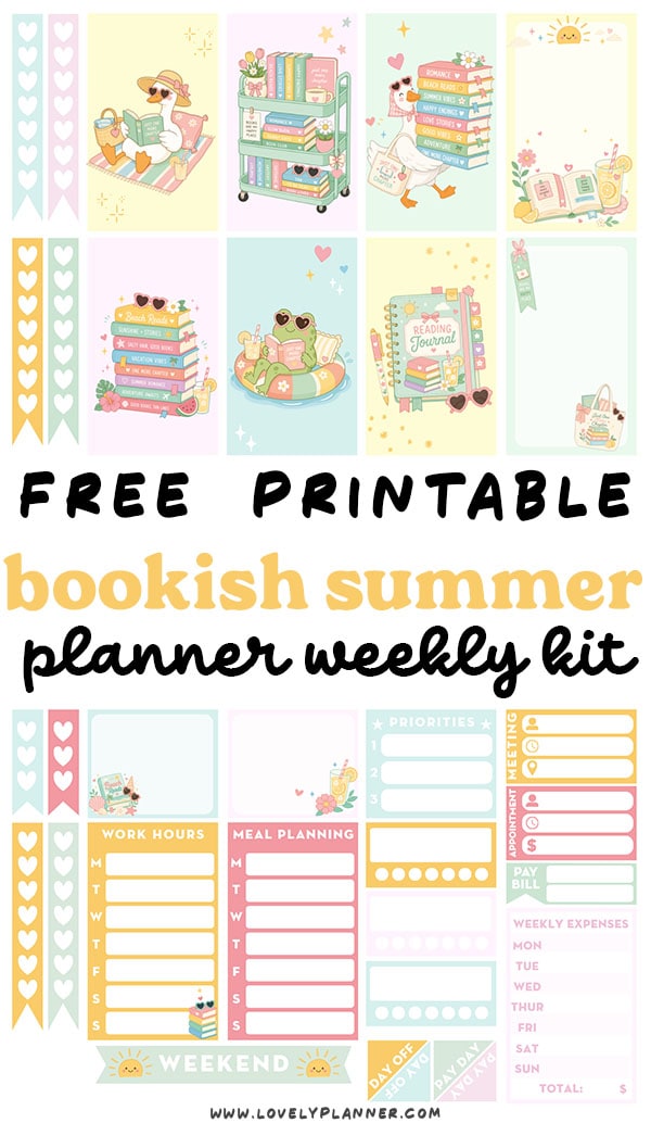 Free Printable Book Lover Planner Stickers (Summer Weekly Kit) - Lovely ...