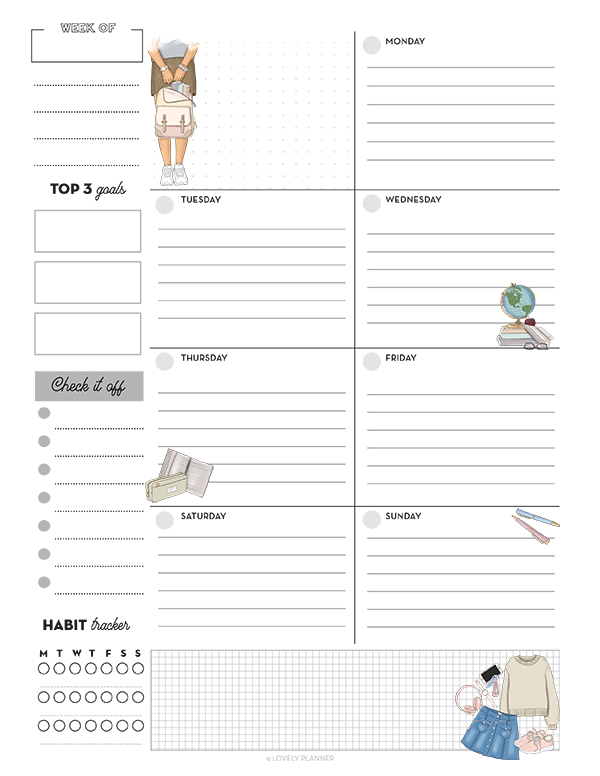 Back to school weekly planner