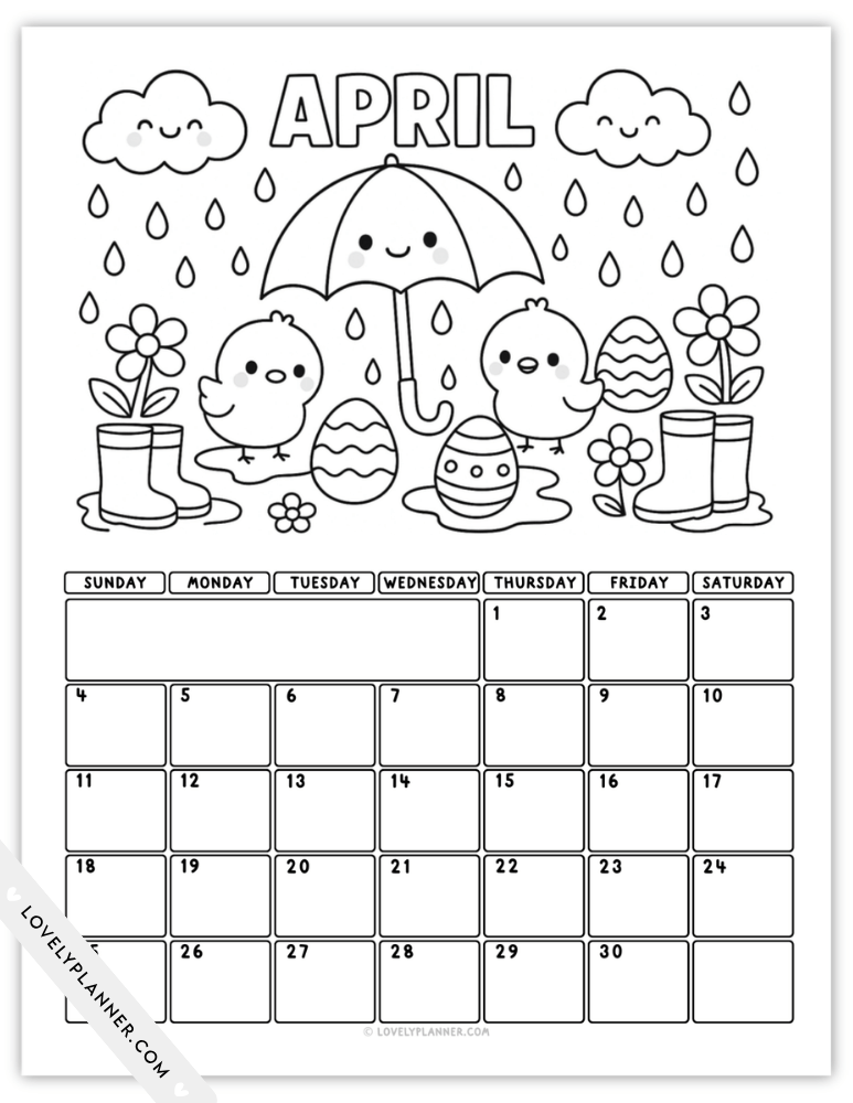 April 2027 Coloring Calendar Printable