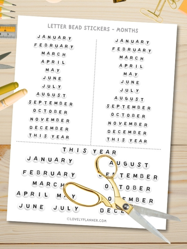 Free Printable Letter Bead Stickers Months of the year