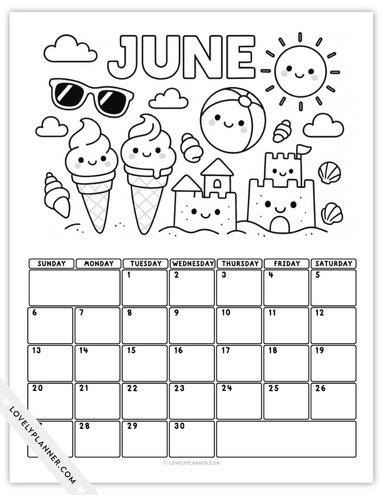 June 2027 Calendar Coloring Page