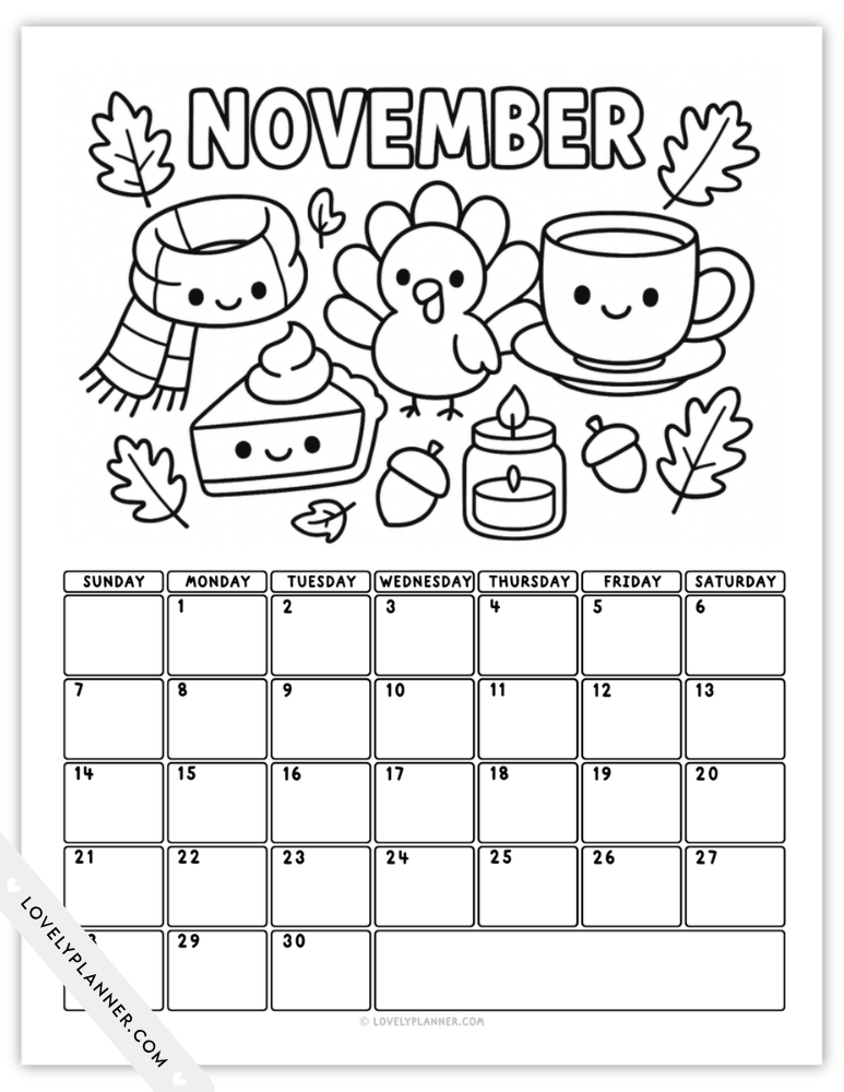 Free Printable November 2027 Coloring Calendar