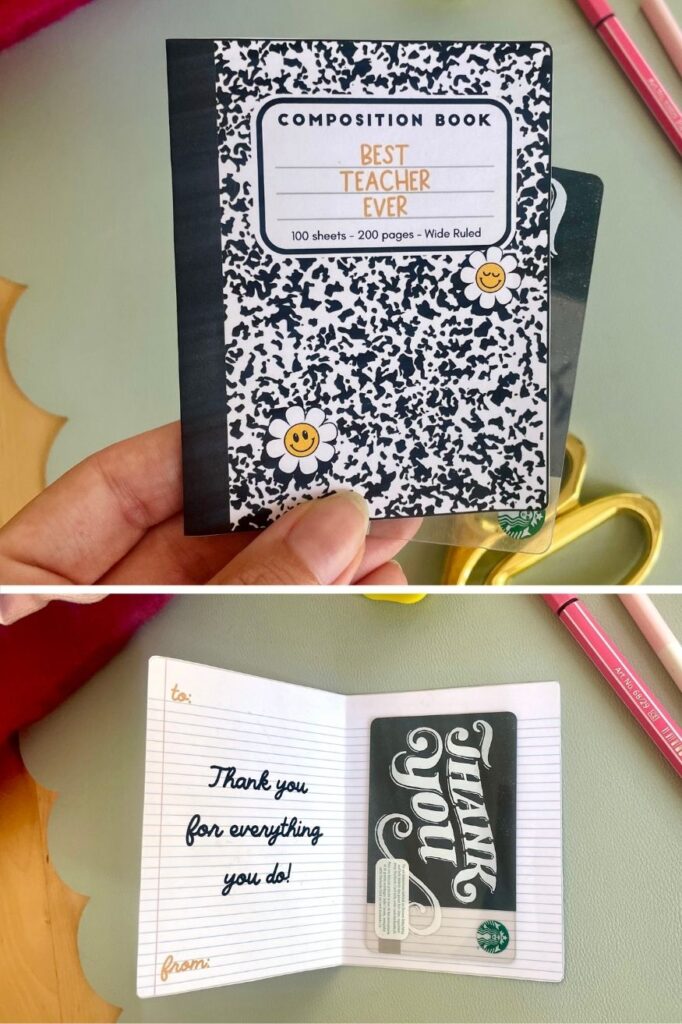Free Printable Composition Notebook Gift Card Card Holder Teacher Appreciation