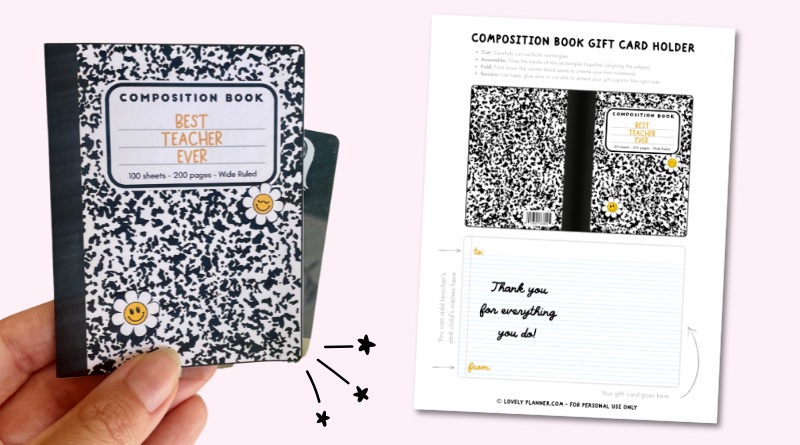 Free Printable Composition Notebook Gift Card Card Holder Teacher Appreciation