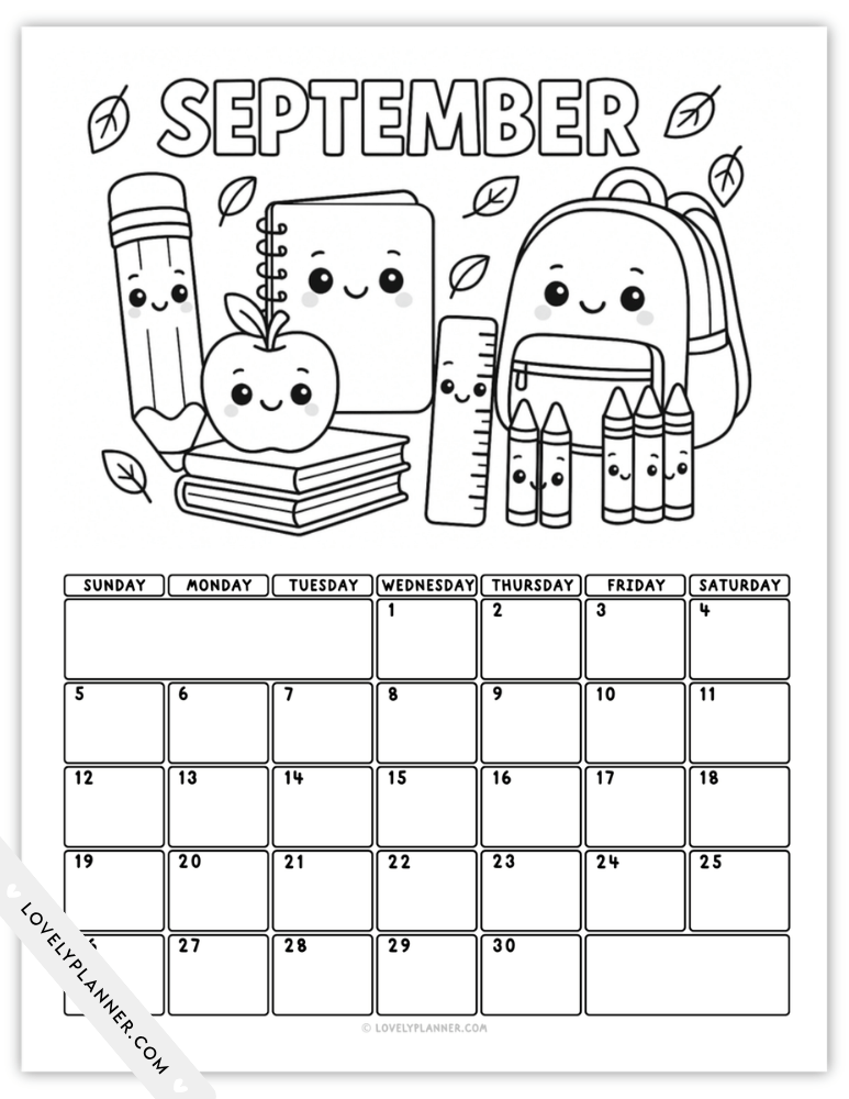 Free Printable September 2027 Coloring Calendar