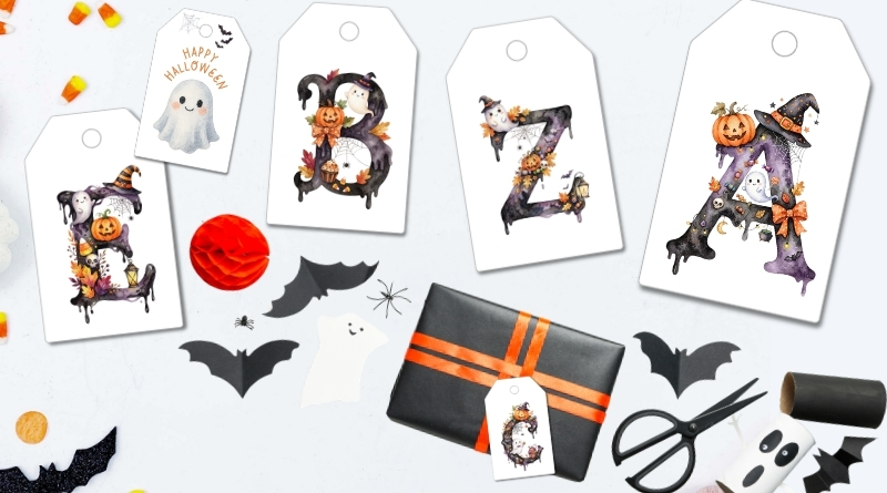 Free Printable Cute Halloween Gift Tags with Initial