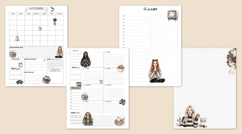Free Printable Halloween Girl Planner Pages