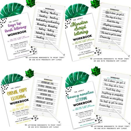 BUNDLE of 5 Lettering Workbooks with 180 Hand Lettering Practice Works –  Lovely Planner