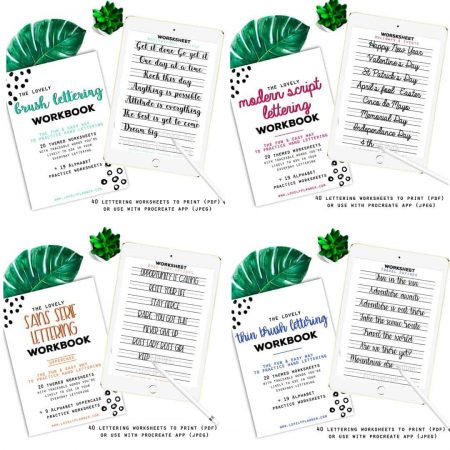 BUNDLE of 5 Lettering Workbooks with 190 Hand Lettering Practice Works –  Lovely Planner